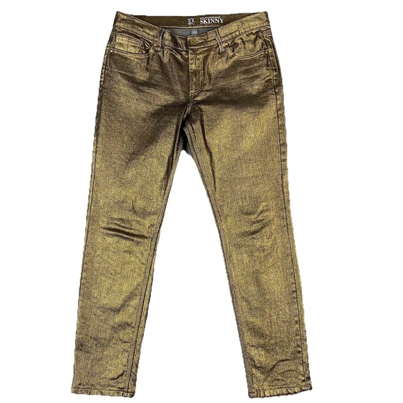 New York Company Gold Skinny Jeans Womens Size 8 Mid Rise - Picture 1 of 7